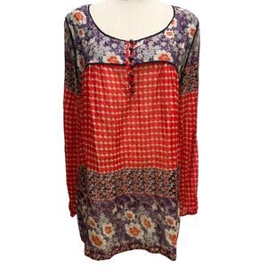 Free People Boho Peasant Floral Patchwork Long Sleeve Top Cotton Oversized Small